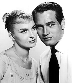 Woodward and her husband, actor Paul Newman, in a publicity photograph for the 1958 film The Long, Hot Summer