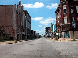 Downtown East St. Louis Historic District in 2003, with Majestic Theatre at left