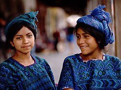 Guatemalan girls in their traditional clothing from the town of Santa Catarina Palopó on Lake Atitlán