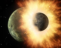 Artist's depiction of the collision between Proto-Earth and Theia
