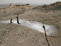 The effect of underground coal fire visible on the surface