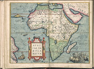 1571 Africa map by Abraham Ortelius, with Cape Verde marking its prime meridian