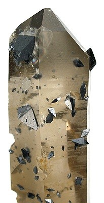 Black anatase crystals on smoky quartz