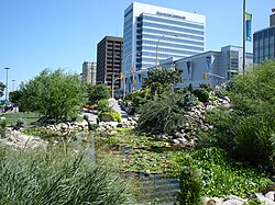 One Riverside Drive, Chrysler's Canada HQ in downtown Windsor, as seen from Dieppe Gardens along the riverfront