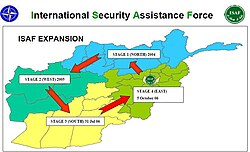 Geographic depiction of the four ISAF stages (January 2009)