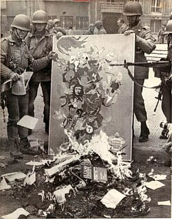 Book burning in Chile following the 1973 coup that installed the Pinochet dictatorship