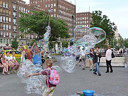 Soap bubbles in downtown Budapest