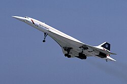 Concorde was a supersonic airliner that reduced transatlantic flight time from 8 hours to 3.5 hours.[266]