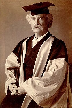 Twain in academic regalia for acceptance of the D.Litt. degree awarded to him by Oxford University in 1907