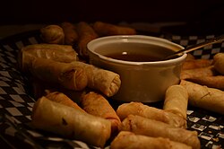 Spring rolls are a large variety of filled, rolled appetizers or dim sum found in Chinese cuisine. Spring rolls are the main dishes in Chinese Spring Festival (Chinese New Year).