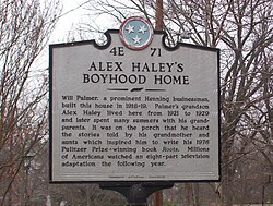 Historical marker in front of Haley's boyhood home at Henning, Tennessee, in 2007