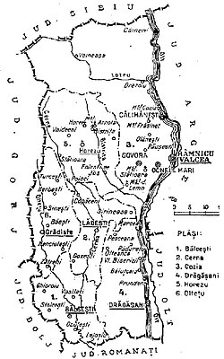 Map of Vâlcea County as constituted in 1938.