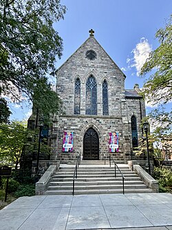 A color photograph of the front facade of First Congregational Church