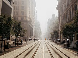 George Street in the Sydney CBD blanketed by smoke in December 2019