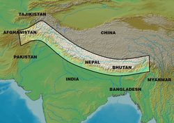 Map of the Himalayas (including the Karakoram and Hindu Kush)