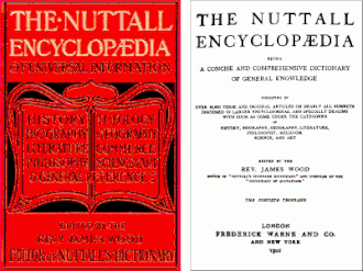 Cover and title page of the Nuttall Encyclopædia, ed. by Wood (Frederick Warne and Co., 1901)