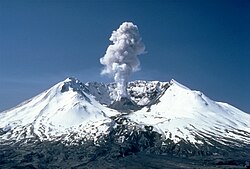 3,000-foot (910 m) steam plume from Mount St. Helens on May 19, 1982