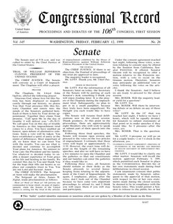 Congressional Record page, February 12, 1999, opening of the final day of the impeachment trial