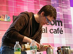 Maddow making cocktails during a Diggnation podcast recording at the msnbc.com digital café[30] in Rockefeller Center[31]