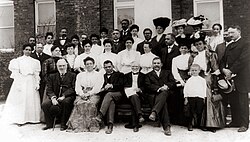 Andrew Carnegie and Robert Curtis Ogden with the faculty of the Tuskegee Institute in 1906