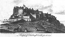 An engraving of Edinburgh Castle made shortly before the creation of the Esplanade was begun in 1753