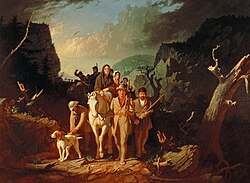 George Caleb Bingham's Daniel Boone Escorting Settlers through the Cumberland Gap (1851–52) is a famous depiction of Boone.