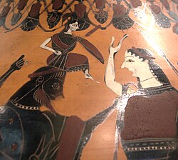 Attic black-figured amphora depicting Athena being "reborn" from the head of Zeus, who had swallowed her mother Metis, on the right, Eileithyia, the goddess of childbirth, assists, circa 550–525 BC (Musée du Louvre, Paris)