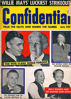 1957 Confidential Magazine with article about Gable's first wife Josephine Dillon