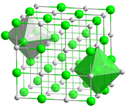 The structure of sodium chloride, showing octahedral coordination around Na+ and Cl− centres. This framework disintegrates when dissolved in water and reassembles when the water evaporates.