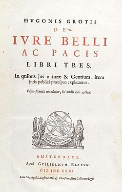 Title page of the 1631 second edition of De jure belli ac pacis