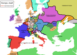 Map of Europe in 1648 at the end of the Thirty Years' War