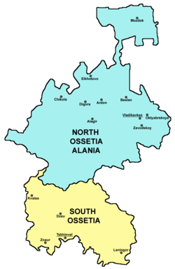 Map showing North and South Ossetia