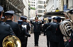Military marching band performing parade during Festa della Repubblica 2025, Milan, Italy