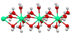 Structure of the polymeric [Ca(H2O)6]2+ center in hydrated calcium chloride, illustrating the high coordination number typical for calcium complexes.