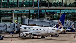 United Airlines Embraer 170 aircraft at the East Concourse of Will Rogers World Airport