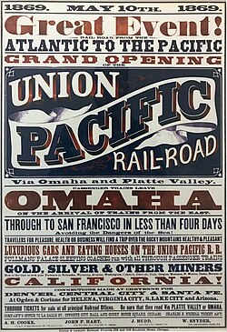 Poster for the Union Pacific Railroad's opening-day, 1869