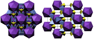 Crystal structure of jarosite Color code: Potassium, K: purple; Sulfur, S: olive; Iron, Fe: violet-blue; Cell: sky-blue.