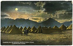 General Pershing's punitive expedition camp near the border, El Paso, Texas (postcard, c. 1916): Franklin Mountains, left-to-right (i.e., south-to-north) are: Ranger Peak, Sugarloaf Mountain, and part of South Franklin Mountain