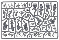Plastic miniature components on a sprue