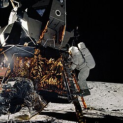 Bean prepares to step onto the lunar surface.