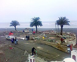 Agustín Ross balcony damaged after the earthquake and tsunami in Pichilemu.
