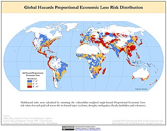 Economic loss risk for six natural disasters: tropical cyclones, droughts, earthquakes, floods, landslides, and volcanoes.
