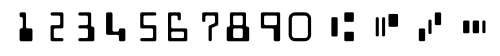 MICR E-13B font of 14 characters. The control characters bracketing each numeral block are (from left to right) transit, on-us, amount, and dash.