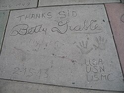 Grable's handprint/signature in front of the Grauman's Chinese Theatre