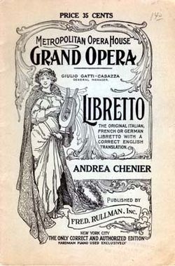 Cover of a 1921 libretto for Giordano's Andrea Chénier