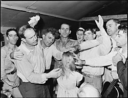 Members of the Pentecostal Church of God in Lejunior, Kentucky pray for a girl in 1946