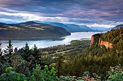 The Columbia Gorge marks where the Columbia River splits the Cascade Range between the states of Washington and Oregon.