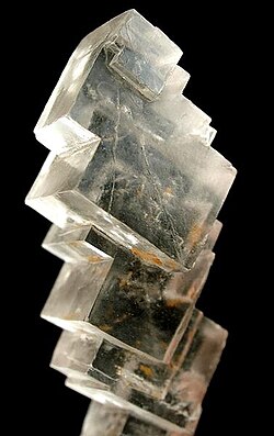 Halite cubes from the Stassfurt Potash Deposit, Saxony-Anhalt, Germany (size: 6.7 × 1.9 × 1.7 cm)