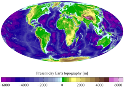 Topographic relief map of Earth's crust