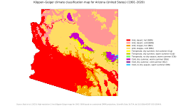 Köppen climate map of Arizona.